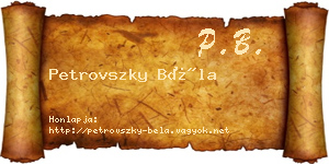 Petrovszky Béla névjegykártya